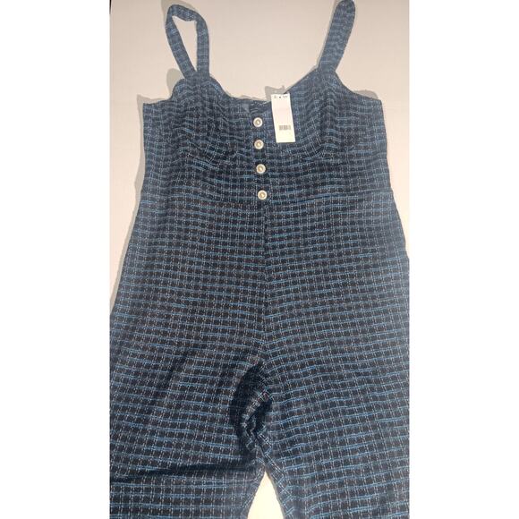 ASOS DESIGN Curve Size 18 Tweed Jumpsuit Blue Pearl Buttons NWT Inseam 32 Inches - Picture 2 of 9